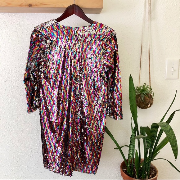 Zara rainbow/silver sequin shift dress - Picture 6 of 8